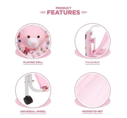 Cozy New Born Baby Cradle, Baby Swing, Baby Jhula, Baby Palna, Baby Bedding, Baby Bed, Crib, Bassinet with Mattress, Pillow, Mosquito Net for 0-9 Months (Pink) - Free Size, Pink, Cradle Material :Cotton, Jhula, Multipack 1